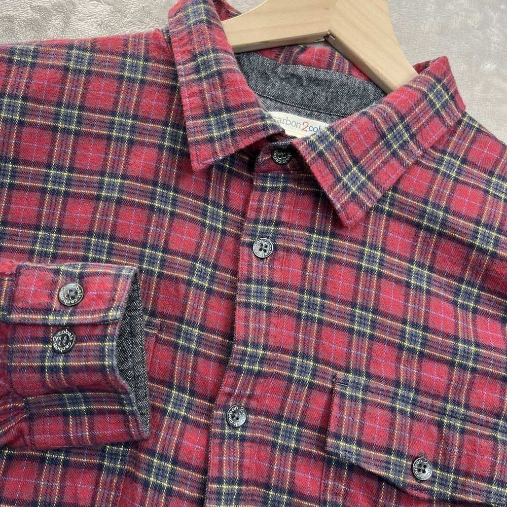 Carbon2Cobalt Flannel Button Up Shirt Large Plaid Cotton Mens